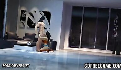 Рыцарь в маске трахает 3D шлюху в рот и киску до оргазма