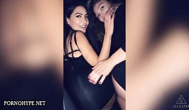 Лесбийский трио в авто с таксистом